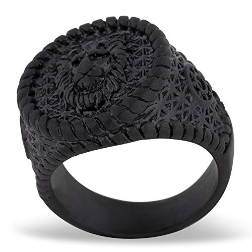 Akitsune Imperator Ring | Design-Ring Frauen Herren Edelstahl Groß Löwe König Siegel - Schwarz - US 8 von Akitsune