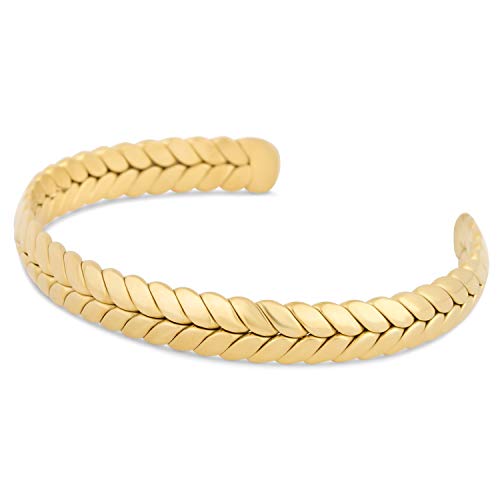 Akitsune Laurea Armreif | Lorbeerkranz Römisch Antik Armschmuck Frauen Herren Edelstahl Armband Cuff - Gold 57mm von Akitsune