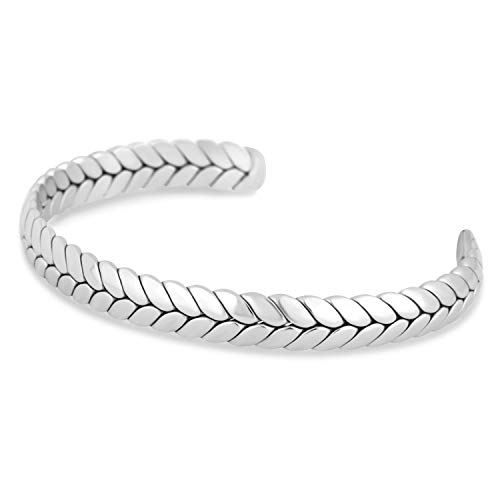 Akitsune Laurea Armreif | Lorbeerkranz Römisch Antik Armschmuck Frauen Herren Edelstahl Armband Cuff - Silber 57mm von Akitsune