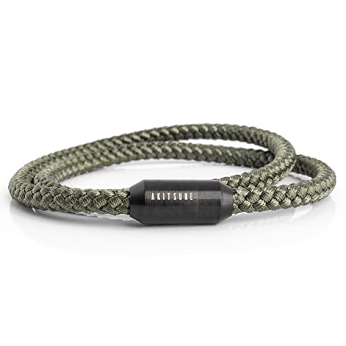 Akitsune Mare Segeltau Nylonarmband | 5 mm breit | Magnetischer Kapselverschluss Doppelt Gewickelt Damen Herren Maritim - Mattschwarz-Olivegrün 41 cm Akitsune Mare Segeltau Nylonarmband | 5 mm breit | Magnetischer Kapselverschluss Doppelt Gewickelt Damen Herren Maritim - Mattschwarz-Olivegrün 41 cm von Akitsune
