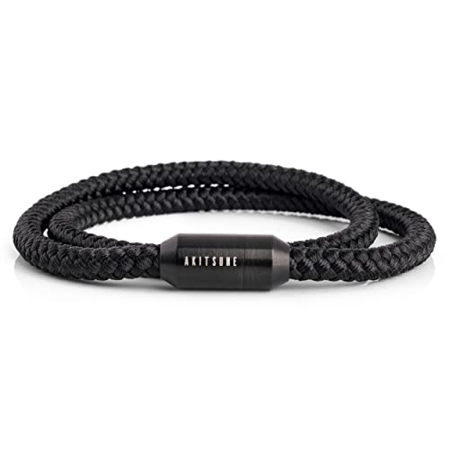 Akitsune Mare Segeltau Nylonarmband | 5 mm breit | Magnetischer Kapselverschluss Doppelt Gewickelt Damen Herren Maritim - Mattschwarz-Schwarz 41 cm Akitsune Mare Segeltau Nylonarmband | 5 mm breit | Magnetischer Kapselverschluss Doppelt Gewickelt Damen Herren Maritim - Mattschwarz-Schwarz 41 cm von Akitsune