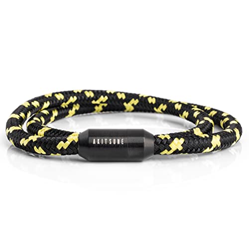 Akitsune Mare Segeltau Nylonarmband | 5 mm breit | Magnetischer Kapselverschluss Doppelt Gewickelt Damen Herren Maritim - Mattschwarz-Schwarz-Gelb 39 cm Akitsune Mare Segeltau Nylonarmband | 5 mm breit | Magnetischer Kapselverschluss Doppelt Gewickelt Damen Herren Maritim - Mattschwarz-Schwarz-Gelb 39 cm von Akitsune