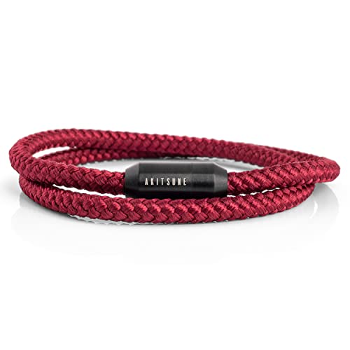 Akitsune Mare Segeltau Nylonarmband | 5 mm breit | Magnetischer Kapselverschluss Doppelt Gewickelt Damen Herren Maritim - Mattschwarz-Weinrot 41 cm Akitsune Mare Segeltau Nylonarmband | 5 mm breit | Magnetischer Kapselverschluss Doppelt Gewickelt Damen Herren Maritim - Mattschwarz-Weinrot 41 cm von Akitsune