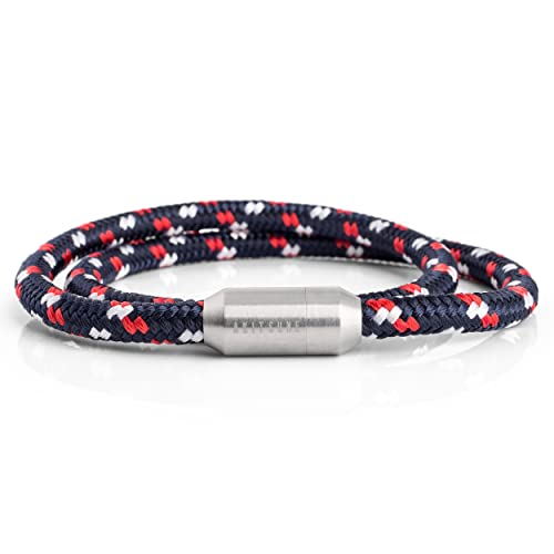 Akitsune Mare Segeltau Nylonarmband | 5 mm breit | Magnetischer Kapselverschluss Doppelt Gewickelt Damen Herren Maritim - Silber-Blau-Mehrfarbig 37 cm von Akitsune