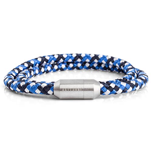 Akitsune Mare Segeltau Nylonarmband | 5 mm breit | Magnetischer Kapselverschluss Doppelt Gewickelt Damen Herren Maritim - Silber-Blau-Weiß 37 cm von Akitsune