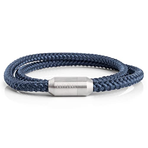 Akitsune Mare Segeltau Nylonarmband | 5 mm breit | Magnetischer Kapselverschluss Doppelt Gewickelt Damen Herren Maritim - Silber-Navyblau 39 cm von Akitsune