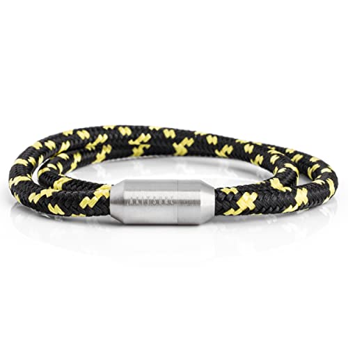Akitsune Mare Segeltau Nylonarmband | 5 mm breit | Magnetischer Kapselverschluss Doppelt Gewickelt Damen Herren Maritim - Silber-Schwarz-Gelb 41 cm von Akitsune