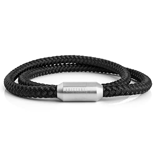 Akitsune Mare Segeltau Nylonarmband | 5 mm breit | Magnetischer Kapselverschluss Doppelt Gewickelt Damen Herren Maritim - Silber-Schwarz 41 cm von Akitsune