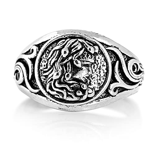 Akitsune Medusa Ring | Damen Herren Edelstahl Ring Griechisch Schlangen Kopf Runen Wikinger Antik Silber - US 10 von Akitsune