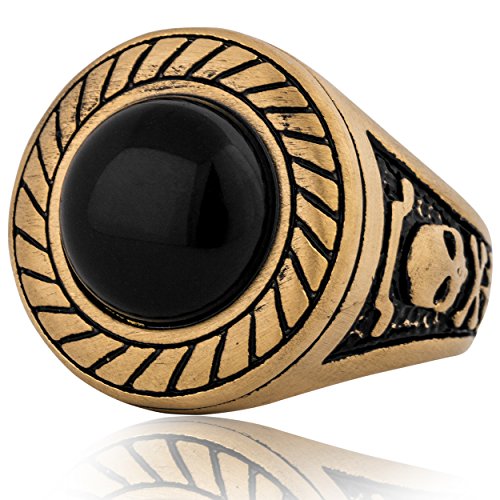 Akitsune Mortis Ring | Ornament Design-Ring Frauen Herren Edelstahl Groß Kreuzfahrer Siegel - Matt-Gold - US 11 von Akitsune