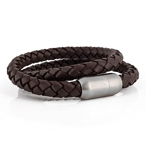 Akitsune Navis Segeltau Lederarmband | 8mm breit | Magnetischer Kapselverschluss Doppelt Gewickelt Damen Herren Maritim - Silber - Braun 39 cm von Akitsune