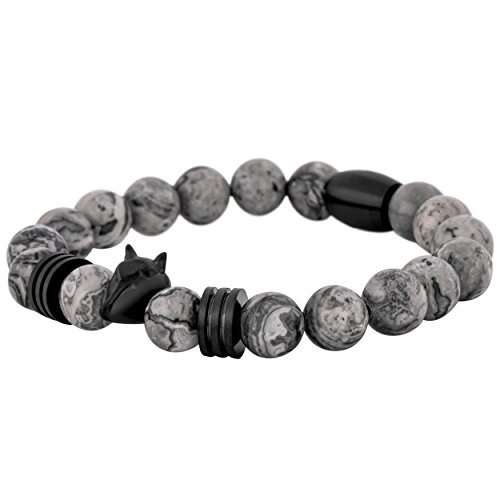 Akitsune Obsidian Perlenarmband | Premium Armband für Männer | Perlenarmband Herren mit Edelsteinen & Edelstahl Fuchs-Emblem | Tolle Geschenkidee - Mattschwarz Dunkelgrau - 20cm Akitsune Obsidian Perlenarmband | Premium Armband für Männer | Perlenarmband Herren mit Edelsteinen & Edelstahl Fuchs-Emblem | Tolle Geschenkidee - Mattschwarz Dunkelgrau - 20cm von Akitsune