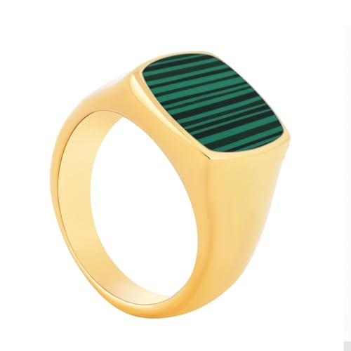 Akitsune Opul Ring | Design-Ring Frauen Herren Edelstahl Groß Minimalistisch Siegel - Gold - Grün - US 8 von Akitsune