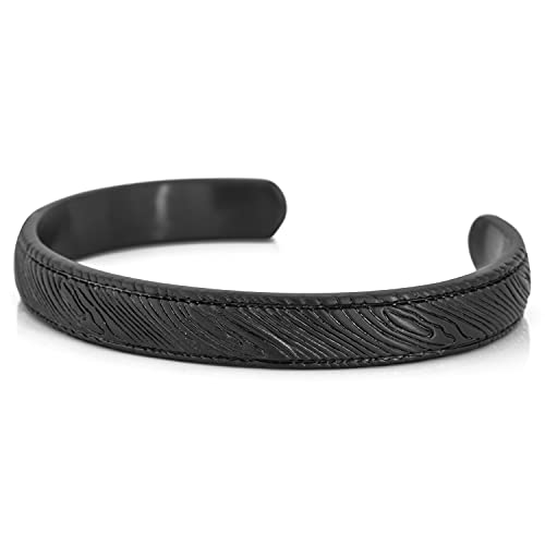 Akitsune Orbis Armreif | Damaszener Antik Armschmuck Frauen Herren Edelstahl Armband Rustikal - Schwarz 55mm von Akitsune