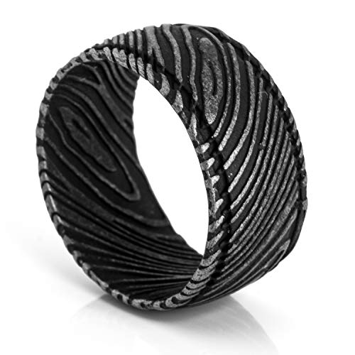 Akitsune Orbis Ring | Damaskus Stahl Ring Frauen Herren Edelstahl Damaszener - Antik-Silber - US 11 von Akitsune