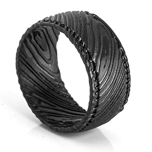 Akitsune Orbis Ring | Damaskus Stahl Ring Frauen Herren Edelstahl Damaszener - Mattschwarz - US 7 von Akitsune