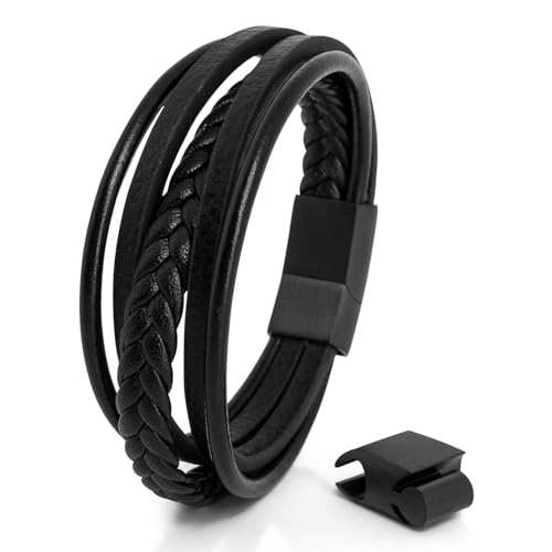 Akitsune Pax Lederarmband | Armschmuck Damen Herren Magnetisch Armband - Mattschwarz - Schwarz 21cm Akitsune Pax Lederarmband | Armschmuck Damen Herren Magnetisch Armband - Mattschwarz - Schwarz 21cm von Akitsune