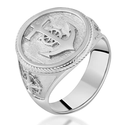 Akitsune Portus Ring | Anker Seefahrer Nautisch Traditional Ring Herren Edelstahl Designer Antik-Silber - US 9 von Akitsune