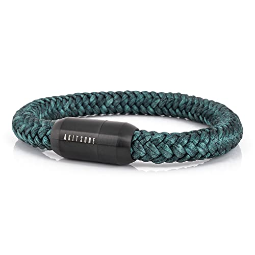 Akitsune Portus Segeltau Armband | Magnetischer Kapselverschluss Armschmuck Damen Anker Herren Maritim - Mattschwarz - Grün 18cm von Akitsune