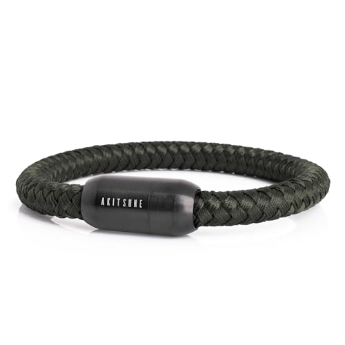 Akitsune Portus Segeltau Armband | Magnetischer Kapselverschluss Armschmuck Damen Anker Herren Maritim - Mattschwarz-Olive 21cm Akitsune Portus Segeltau Armband | Magnetischer Kapselverschluss Armschmuck Damen Anker Herren Maritim - Mattschwarz-Olive 21cm von Akitsune