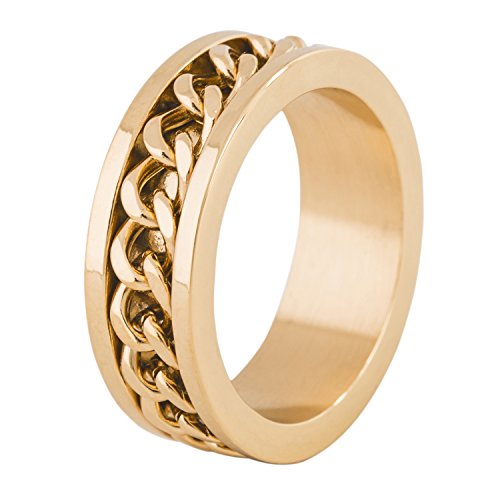 Akitsune Redemptor Ring | Ketten- Design-Ring Frauen Herren Edelstahl Biker - Gold - US 9 von Akitsune
