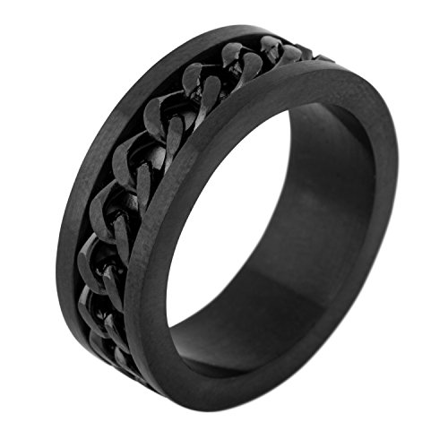 Akitsune Redemptor Ring | Ketten- Design-Ring Frauen Herren Edelstahl Biker - Mattschwarz - US 9 von Akitsune