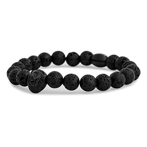 Akitsune Regis Perlen-Armband - Armschmuck Damen Herren Löwe - Mattschwarz Lavastein Schwarz - 18cm Akitsune Regis Perlen-Armband - Armschmuck Damen Herren Löwe - Mattschwarz Lavastein Schwarz - 18cm von Akitsune