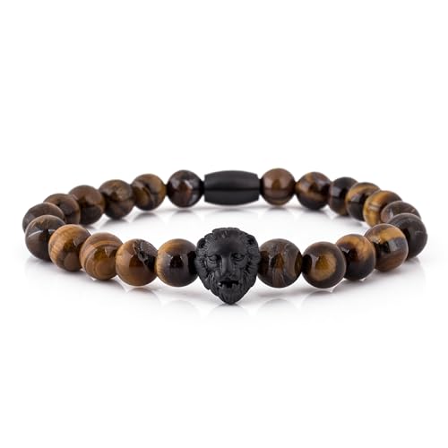 Akitsune Regis Perlenarmband - Armschmuck Damen Herren Beads Löwe - Mattschwarz - Tigerauge Gelb - 20cm Akitsune Regis Perlenarmband - Armschmuck Damen Herren Beads Löwe - Mattschwarz - Tigerauge Gelb - 20cm von Akitsune