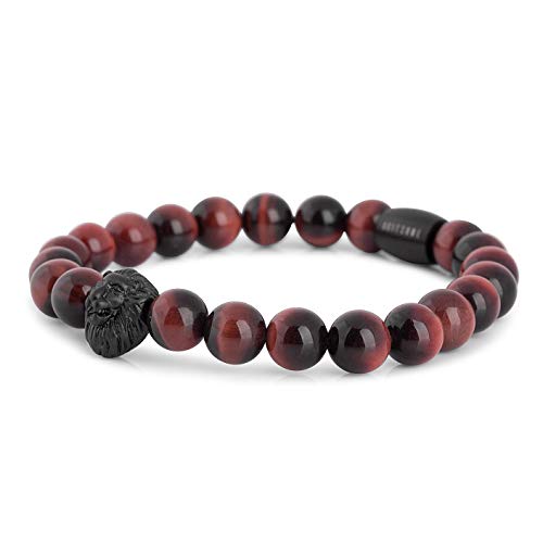 Akitsune Regis Perlenarmband - Armschmuck Damen Herren Beads Löwe - Mattschwarz - Tigerauge Rot - 18cm von Akitsune