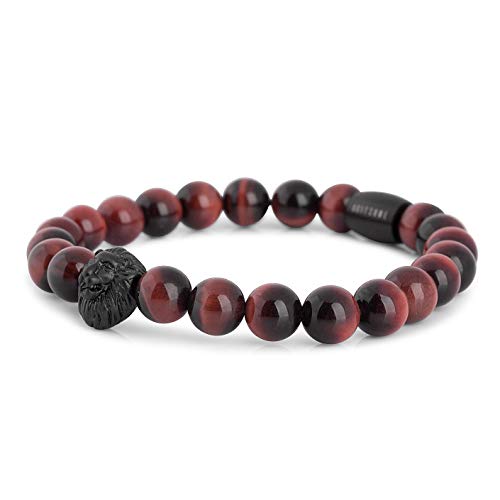 Akitsune Regis Perlenarmband - Armschmuck Damen Herren Beads Löwe - Mattschwarz - Tigerauge Rot - 20cm Akitsune Regis Perlenarmband - Armschmuck Damen Herren Beads Löwe - Mattschwarz - Tigerauge Rot - 20cm von Akitsune