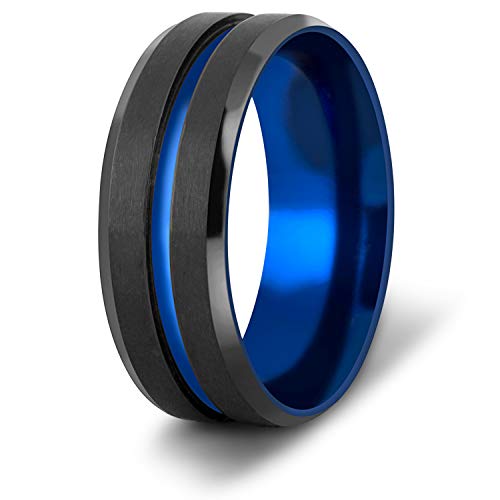 Akitsune Seiryu Ring | Herren Damen Freundschaft Edelstahl Designer Carbid Blau-Schwarz - US 7 von Akitsune