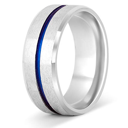 Akitsune Seiryu Ring | Herren Damen Freundschaft Edelstahl Designer Carbid Silber - Blau - US 12 von Akitsune