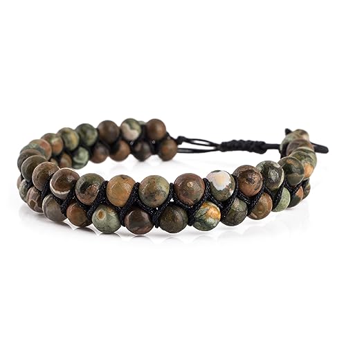 Akitsune Sensei Perlenarmband | Elastisches Armband Armschmuck Damen Herren Halbedelsteine 6 mm Beads - Kambaba von Akitsune