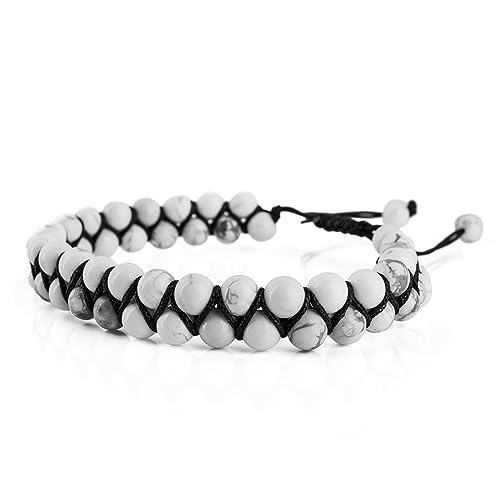 Akitsune Sensei Perlenarmband | Elastisches Armband Armschmuck Damen Herren Halbedelsteine 6 mm Beads - Marmor Weiß von Akitsune