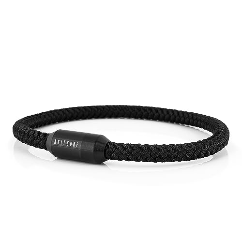 Akitsune Silva Nylonarmband | 5mm Dick | Armschmuck Damen Herren Edelstahl Armband Magnetverschluss - Mattschwarz - Schwarz 17,5cm von Akitsune