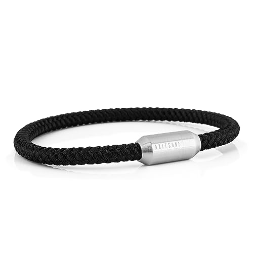 Akitsune Silva Nylonarmband | 5mm Dick | Armschmuck Damen Herren Edelstahl Armband Magnetverschluss - Mattsilber - Schwarz 17,5cm Akitsune Silva Nylonarmband | 5mm Dick | Armschmuck Damen Herren Edelstahl Armband Magnetverschluss - Mattsilber - Schwarz 17,5cm von Akitsune