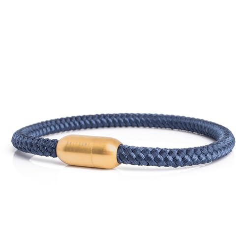 Akitsune Silvus Nylonarmband | 5mm Dick | Armschmuck Damen Herren Edelstahl Armband Magnetverschluss - Mattgold - Navyblau 18,5cm von Akitsune