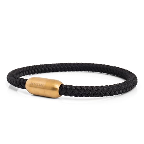 Akitsune Silvus Nylonarmband | 5mm Dick | Armschmuck Damen Herren Edelstahl Armband Magnetverschluss - Mattgold - Schwarz 18,5cm von Akitsune