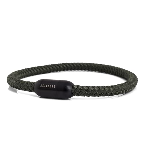 Akitsune Silvus Nylonarmband | 5mm Dick | Armschmuck Damen Herren Edelstahl Armband Magnetverschluss - Mattschwarz - Olive 19,5cm von Akitsune