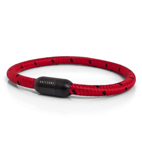 Akitsune Silvus Nylonarmband | 5mm Dick | Armschmuck Damen Herren Edelstahl Armband Magnetverschluss - Mattschwarz - Rot- Schwarz 19,5cm von Akitsune