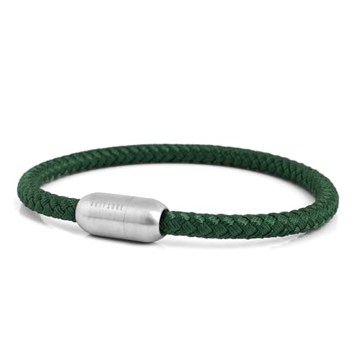 Akitsune Silvus Nylonarmband | 5mm Dick | Armschmuck Damen Herren Edelstahl Armband Magnetverschluss - Mattsilber - Grün 18,5cm von Akitsune