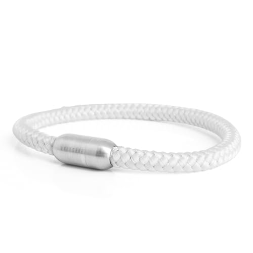 Akitsune Silvus Nylonarmband | 5mm Dick | Armschmuck Damen Herren Edelstahl Armband Magnetverschluss - Mattsilber - Weiß 18,5cm Akitsune Silvus Nylonarmband | 5mm Dick | Armschmuck Damen Herren Edelstahl Armband Magnetverschluss - Mattsilber - Weiß 18,5cm von Akitsune