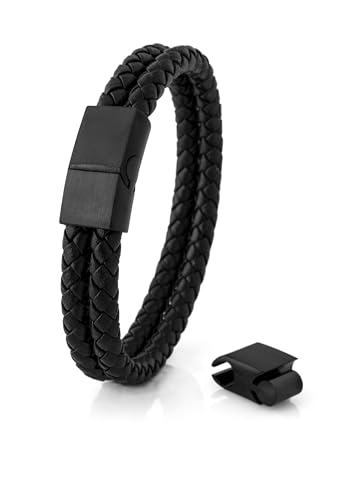 Akitsune Simplicitas Lederarmband | Magnetisch Premium Armschmuck Frauen Herren Geflochten Männer Handgefertigt Armband - Mattschwarz 19cm Akitsune Simplicitas Lederarmband | Magnetisch Premium Armschmuck Frauen Herren Geflochten Männer Handgefertigt Armband - Mattschwarz 19cm von Akitsune