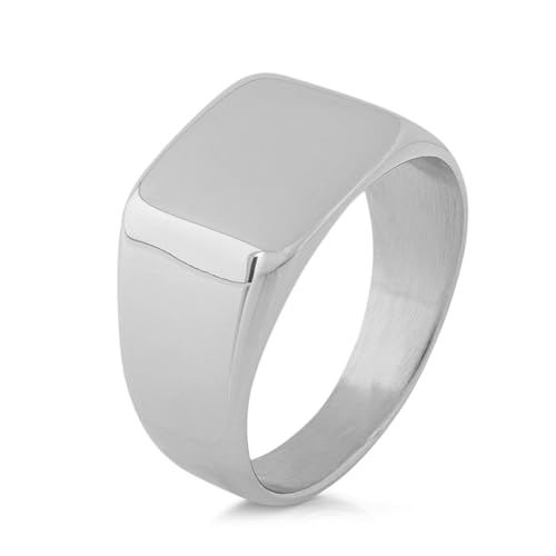 Akitsune Solida Ring | Rechteckiger Design-Ring Frauen Herren Edelstahl Elegant Luxus Premium Minimalistisch Siegel - Silber - US 6 von Akitsune