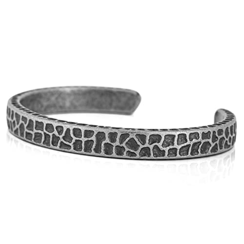 Akitsune Terra Armreif | Gehämmert Antik Armschmuck Frauen Herren Edelstahl Armband Rustikal - Antik-Silber 60mm von Akitsune