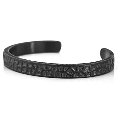 Akitsune Terra Armreif | Gehämmert Antik Armschmuck Frauen Herren Edelstahl Armband Rustikal - Schwarz 65mm von Akitsune