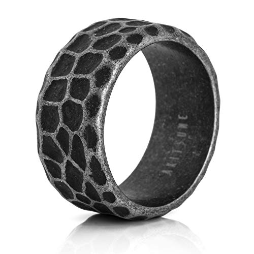 Akitsune Terra Ring | Fels Granit Gehämmert Ring Herren Edelstahl Designer Antik-Silber - US 10 von Akitsune