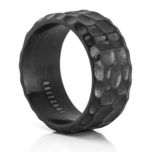 Akitsune Terra Ring | Fels Granit Gehämmert Ring Herren Edelstahl Designer Mattschwarz- US 11 von Akitsune