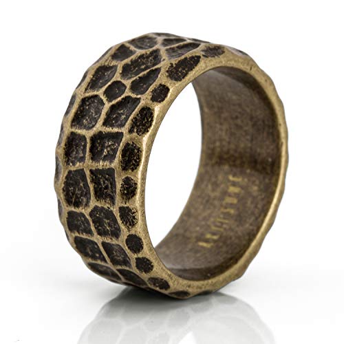 Akitsune Terra Ring | Fels Granit Gehämmert Ring Herren Edelstahl Designer Messing- US 11 von Akitsune
