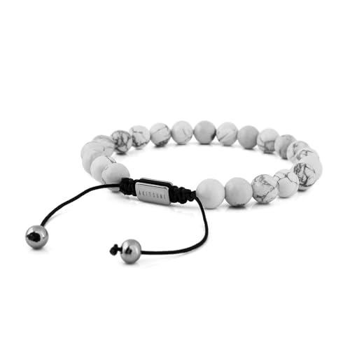 Akitsune Venatio Perlenarmband | Elastisches Armband Armschmuck Damen Herren Halbedelsteine 8 mm Beads - Silber Howlite Weiß Akitsune Venatio Perlenarmband | Elastisches Armband Armschmuck Damen Herren Halbedelsteine 8 mm Beads - Silber Howlite Weiß von Akitsune